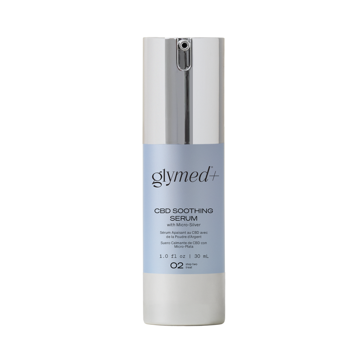 Glymed+ CBD Soothing Serum bottle on a white background