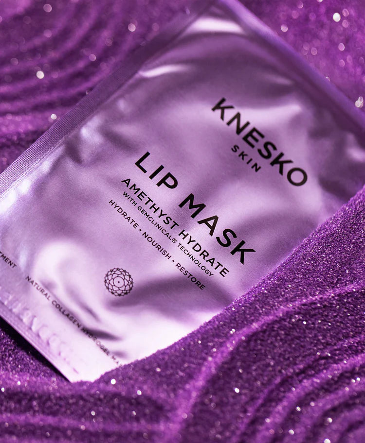 Knesko Skin lip mask packaging on a purple textured background