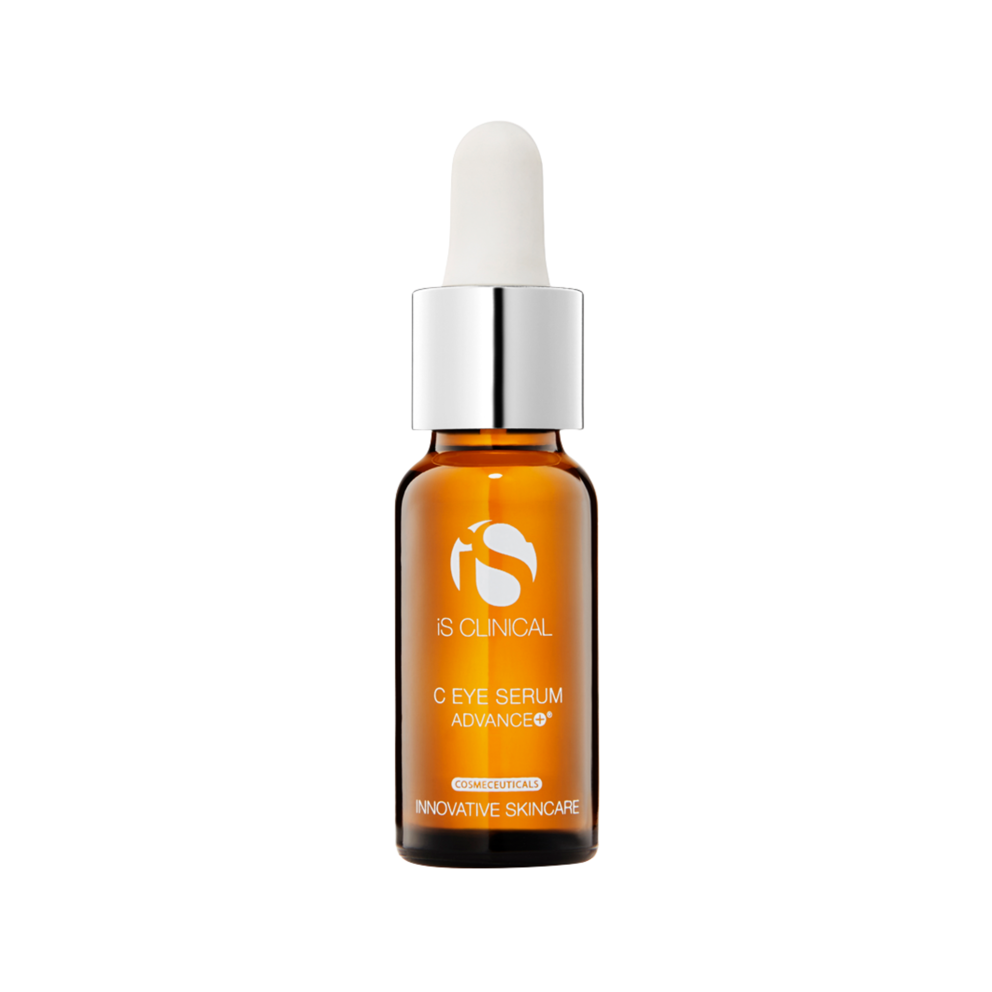 IS Clinical C Eye Serum Advance+ bottle with dropper on a white background