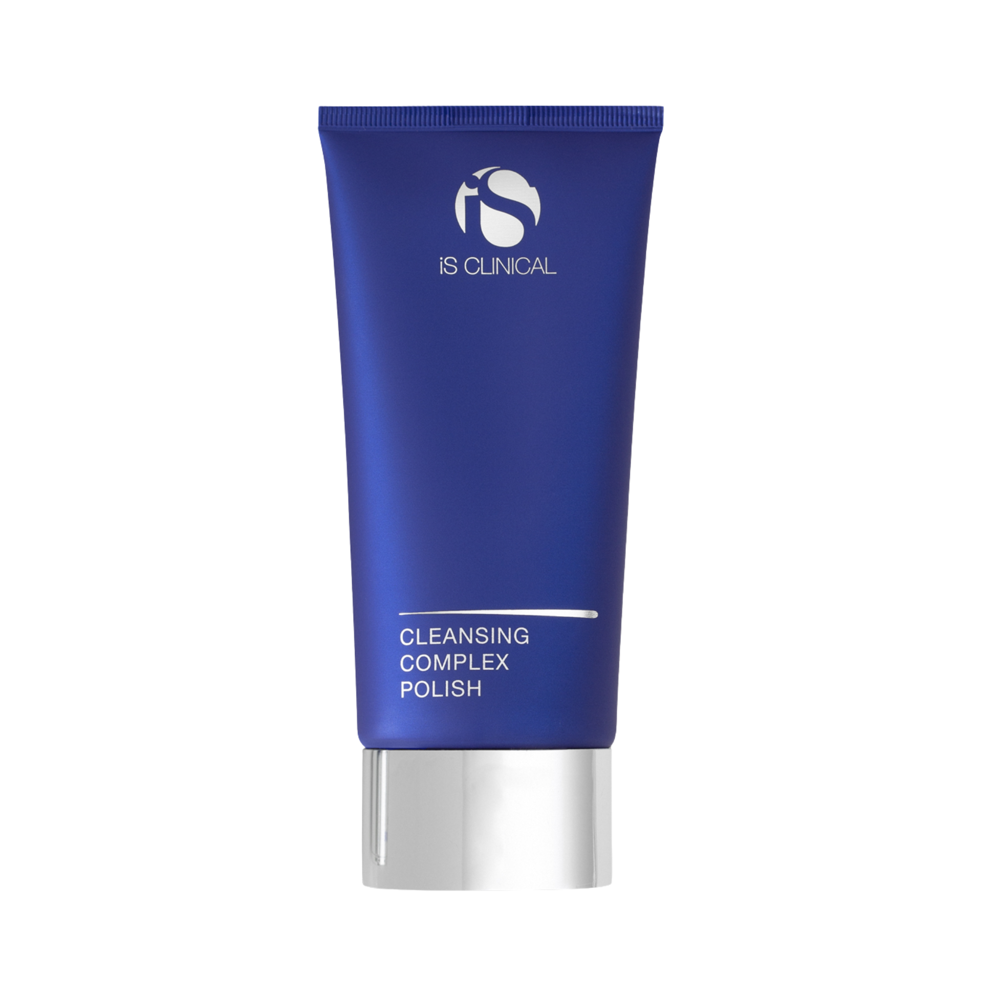Blue skincare tube labeled 'Cleansing Complex Polish' on a white background