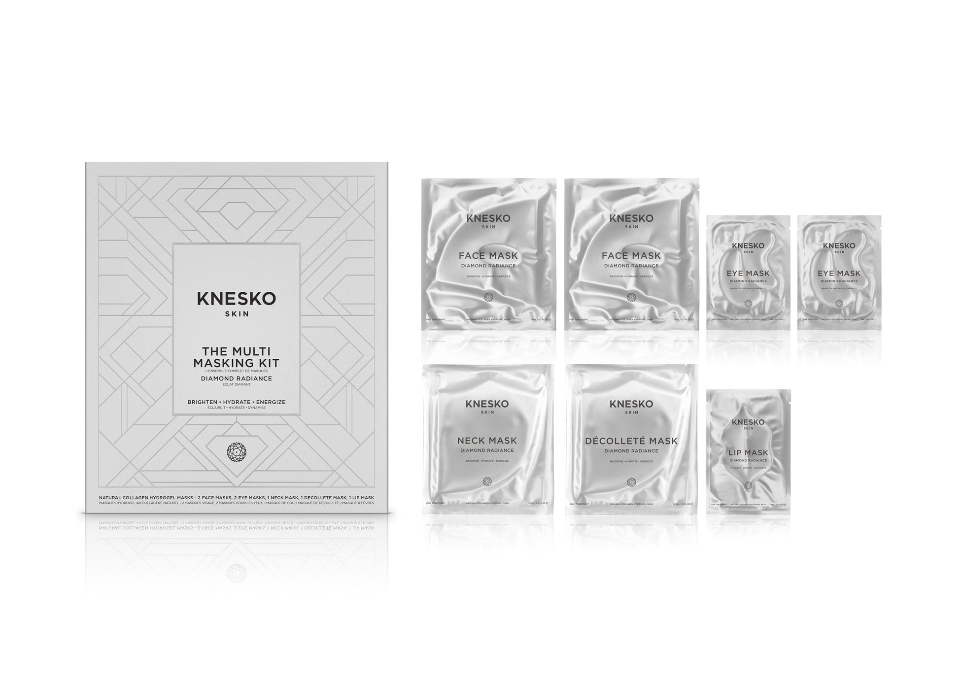 Knesko multi-masking kit with various face mask packets on a white background
