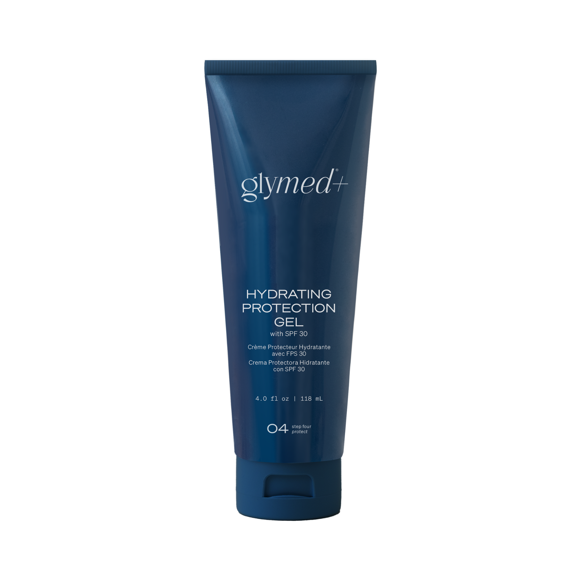 Blue tube of glymed+ Hydrating Protection Gel on a white background