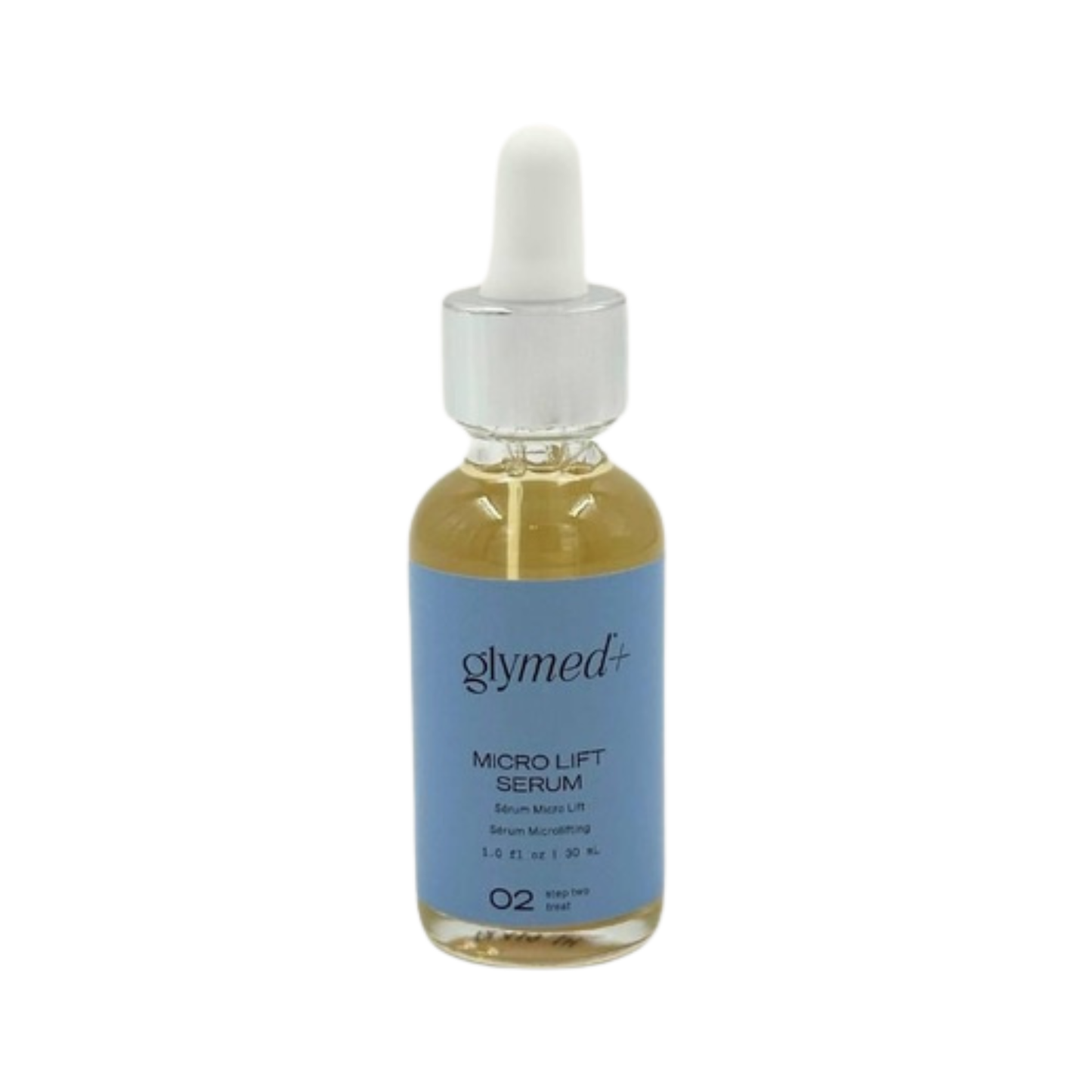 Glymed Micro Lift Serum bottle with dropper on a white background
