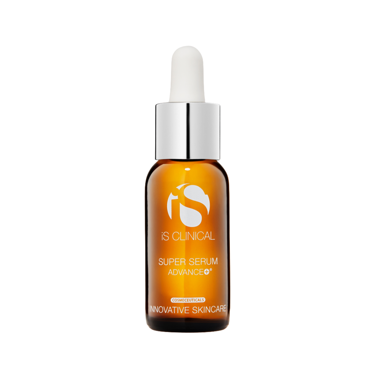 IS Clinical Super Serum Advance+ bottle with dropper on a white background