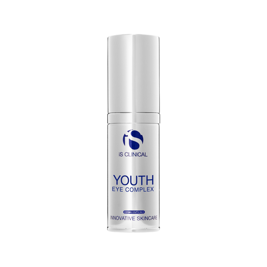 Skincare bottle labeled 'Youth Eye Complex' on a white background