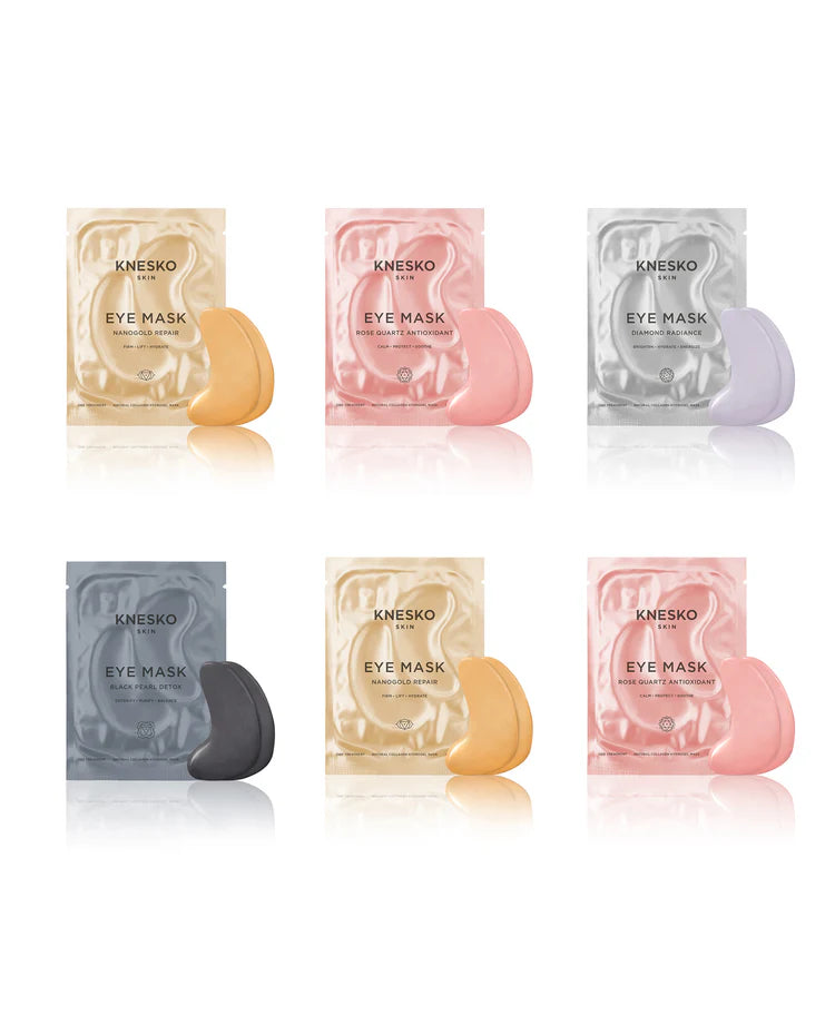 Knesko eye mask packaging in various colors on a white background